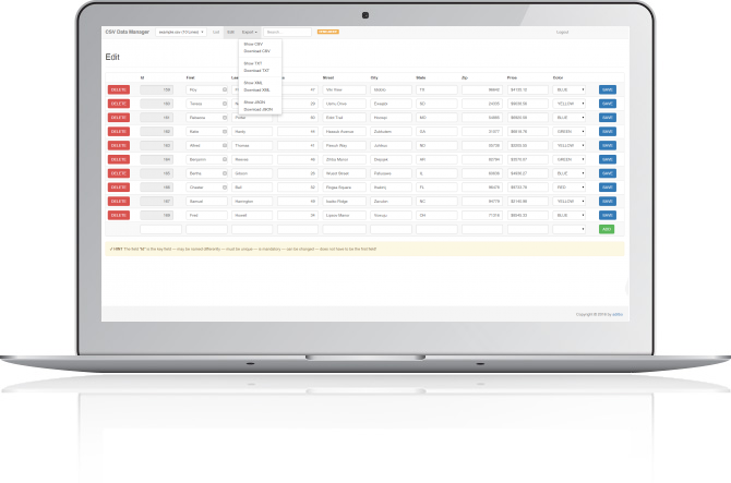 online CSV Editor - PHP CRUD - 1